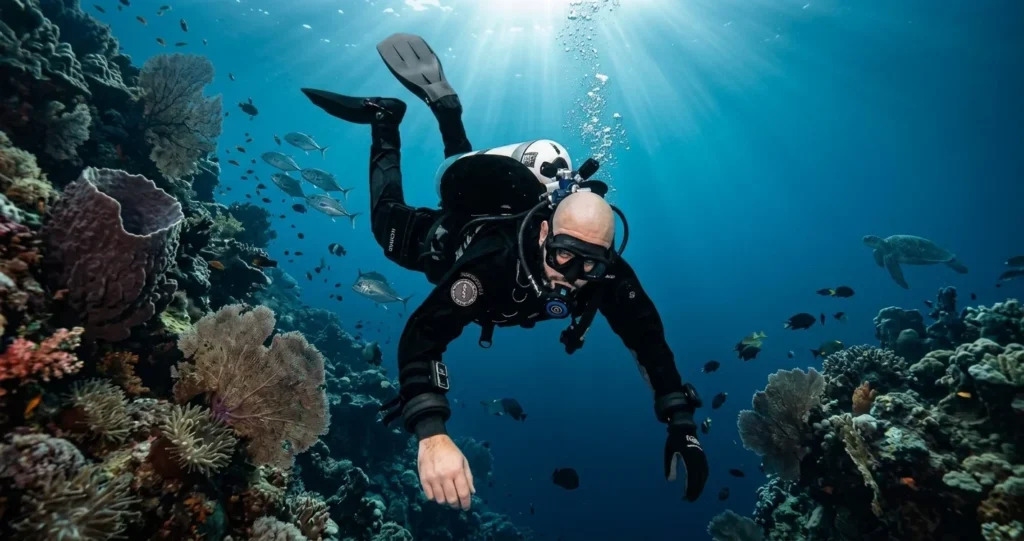 A diver Discover Tec Diving in Dubai and wanna Try Technical Kit underwater